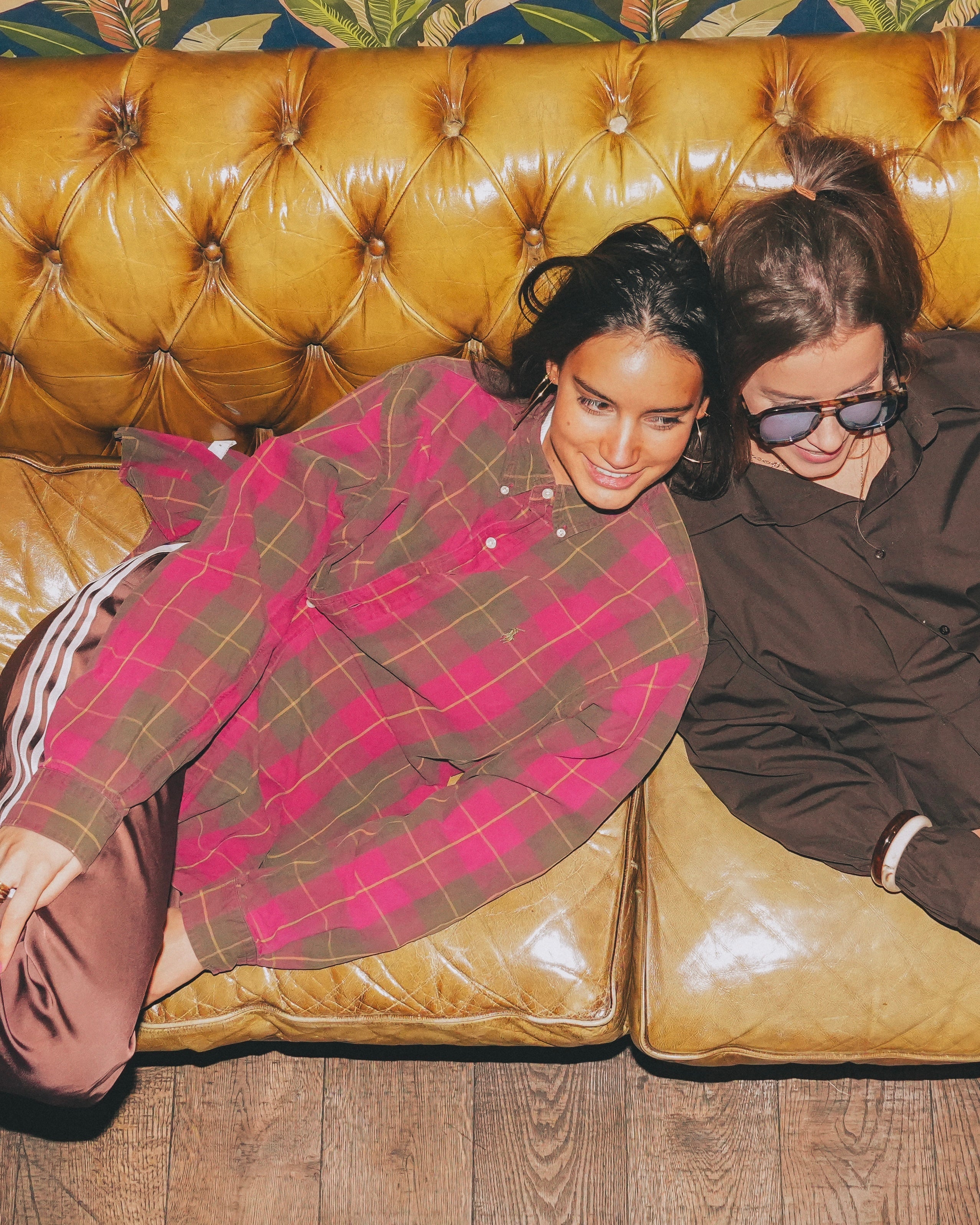 Wrapped shirt checked pink green