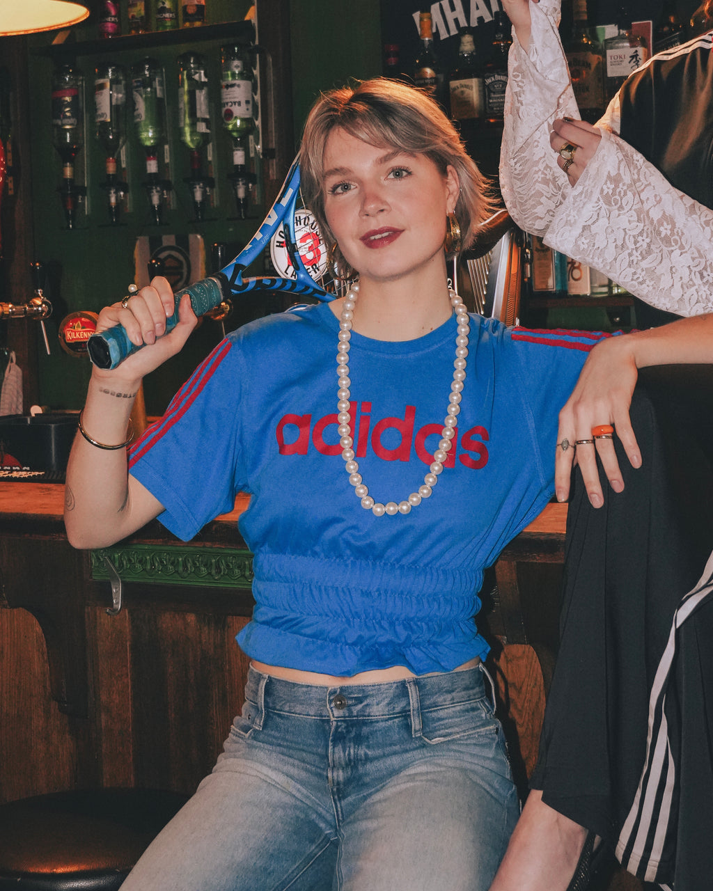 Adidas top smocked blue