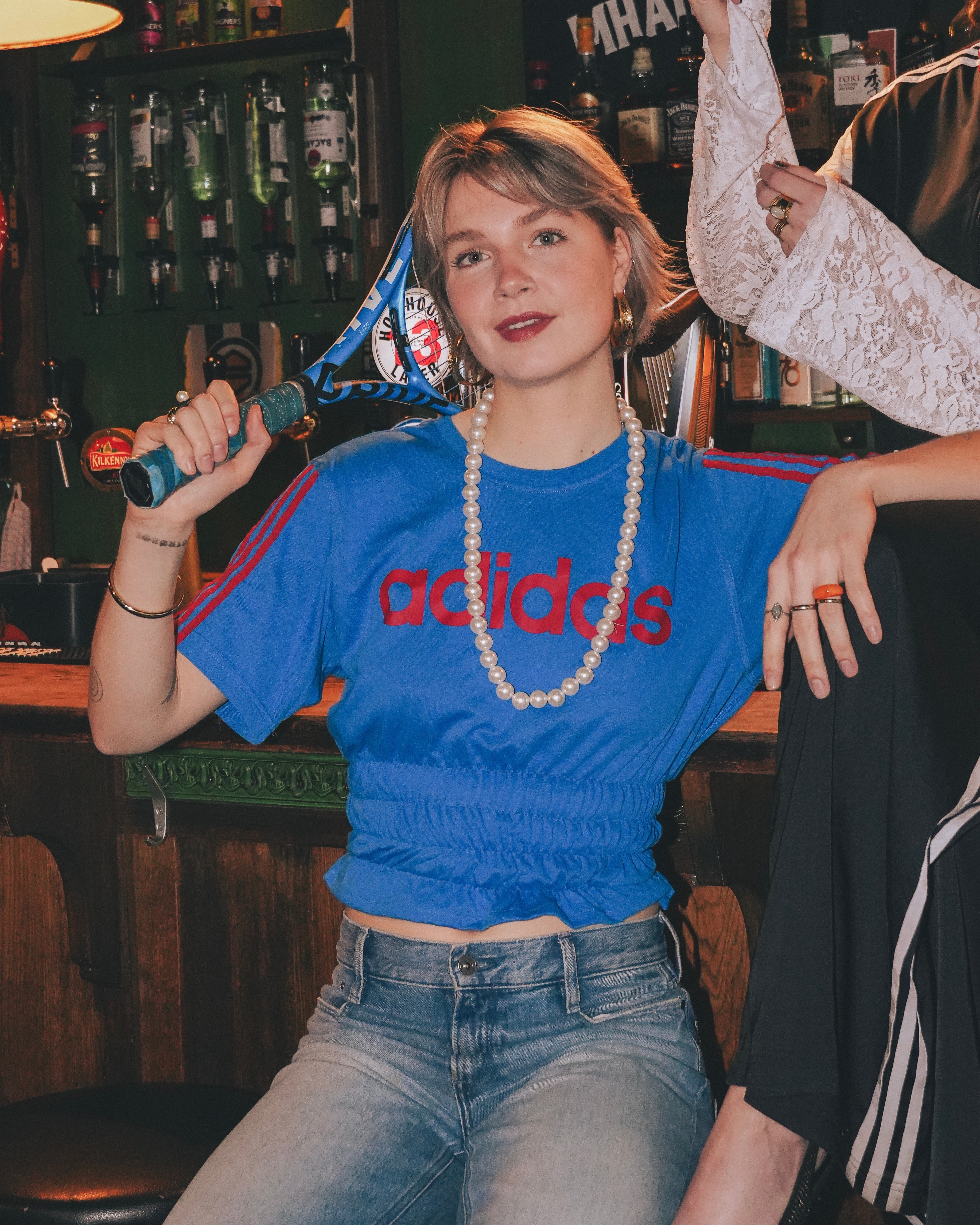 Adidas top smocked blue