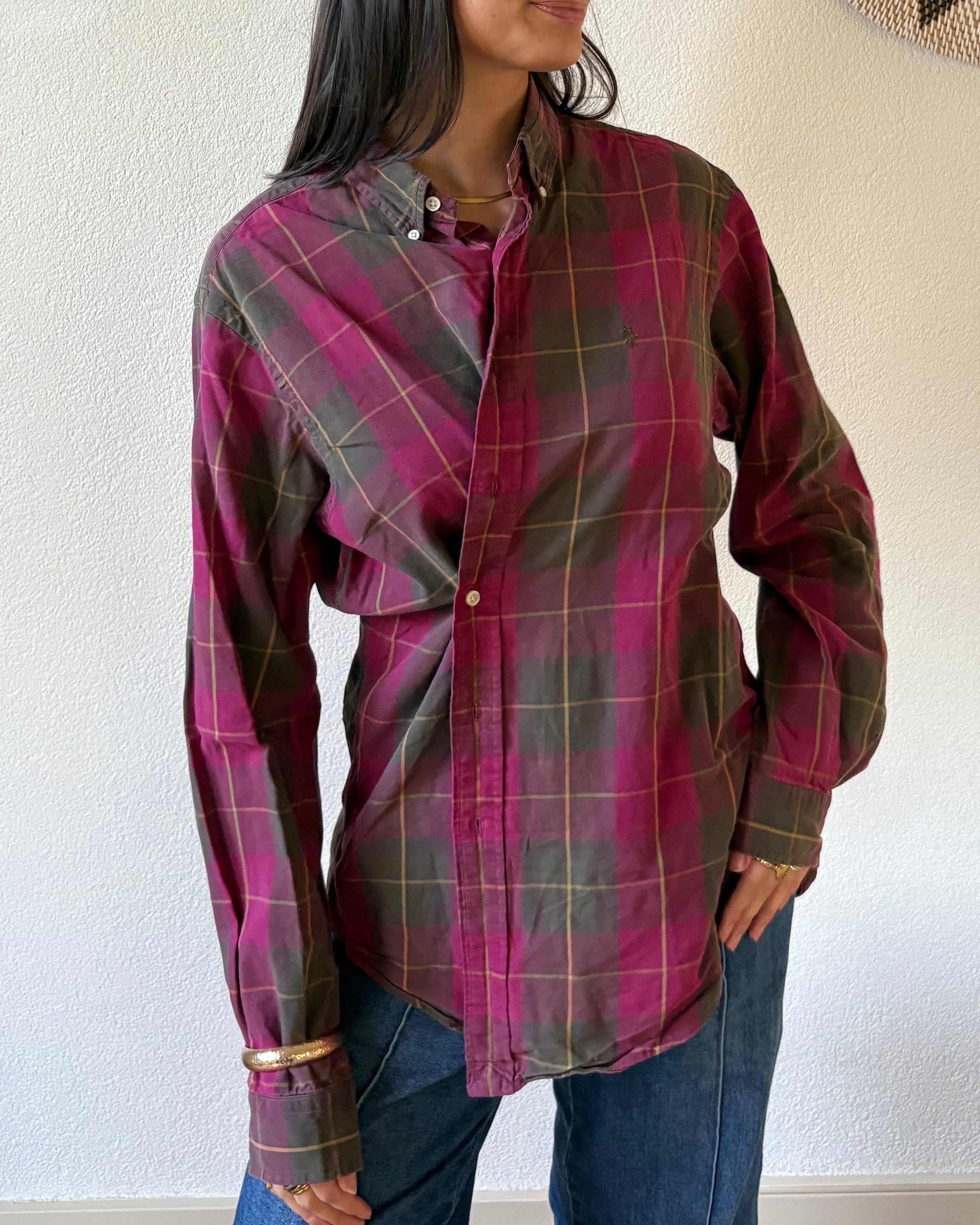 Wrapped shirt checked pink green