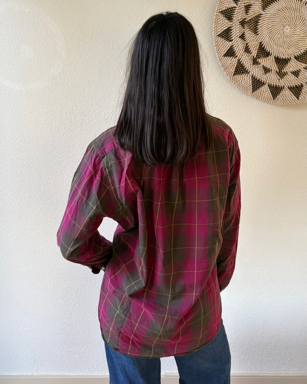 Wrapped shirt checked pink green