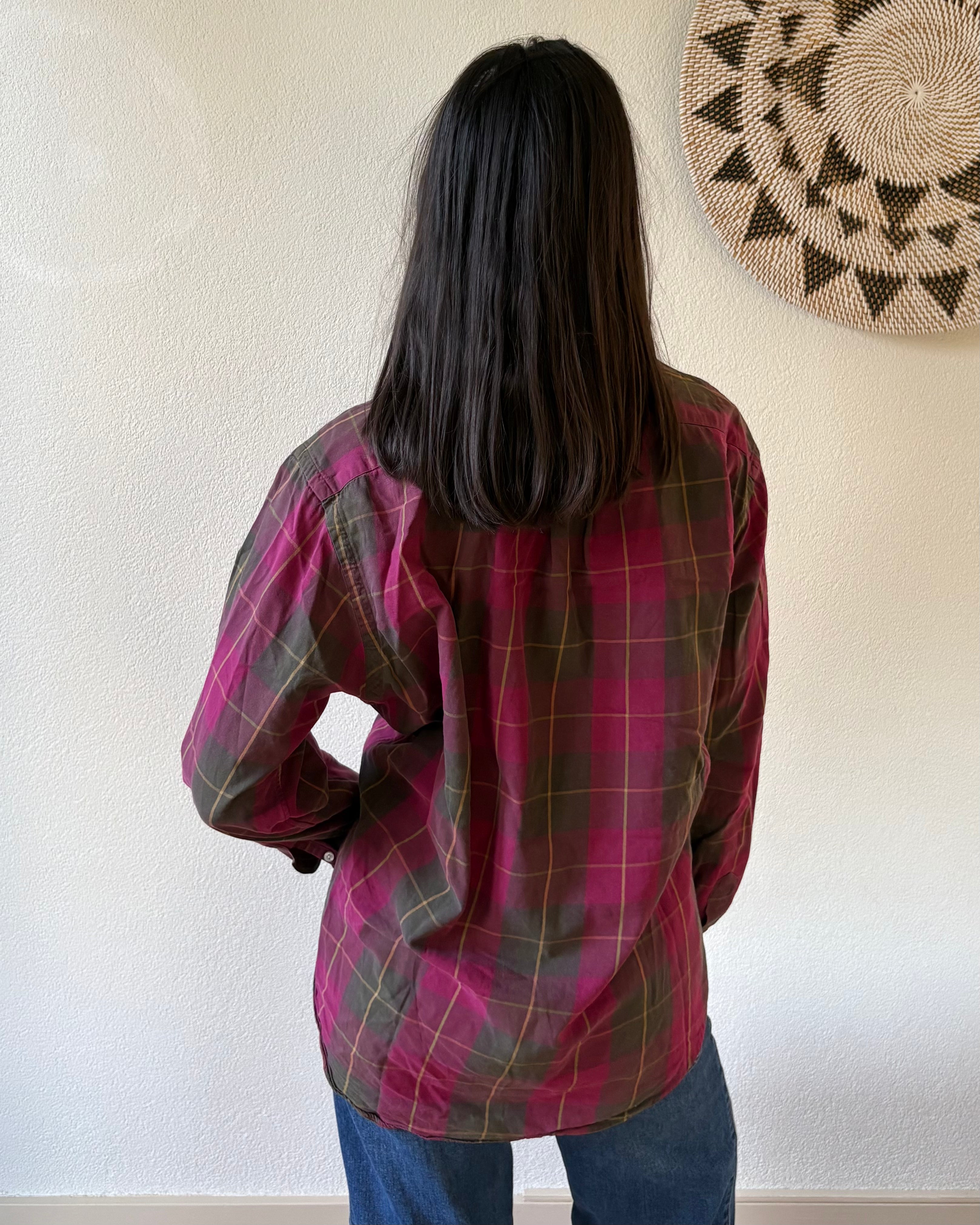 Wrapped shirt checked pink green