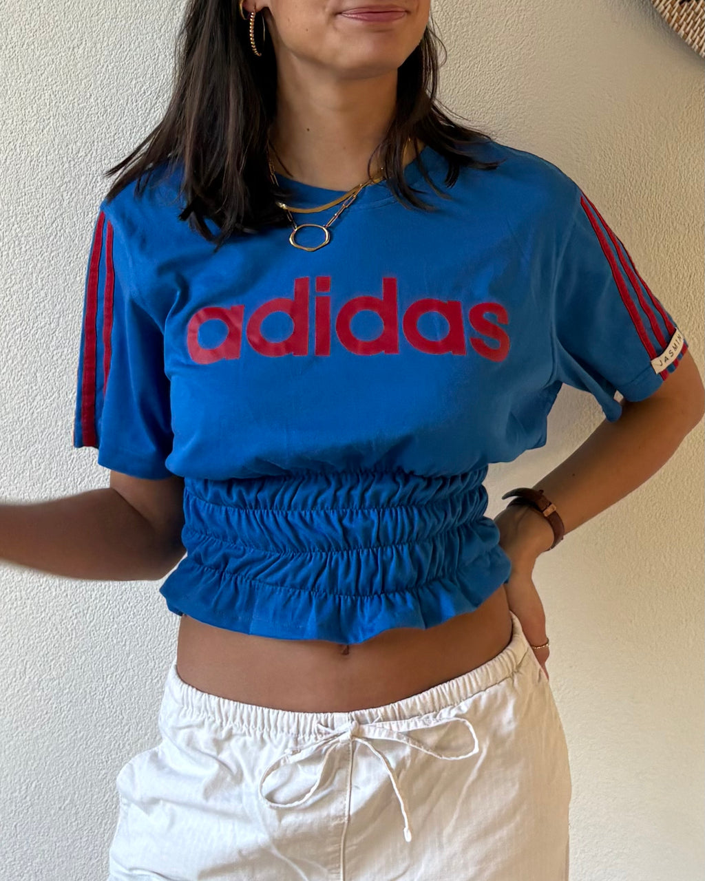 Adidas top smocked blue